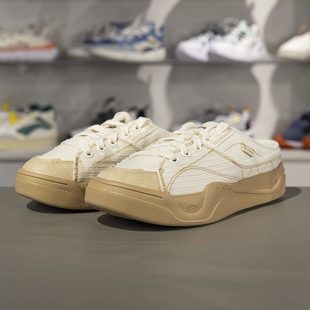 李宁正品轻帆MULE女子潮流百搭一脚蹬防滑耐磨休闲板鞋AGCV066-2