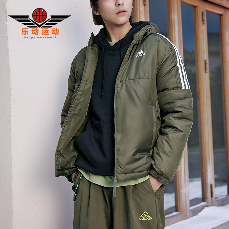 Adidas/阿迪达斯正品Essentials男士休闲连帽保暖运动棉服KF6756