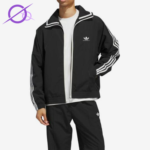 Adidas/阿迪达斯正品三叶草男女同款条纹立领夹克外套JD5197