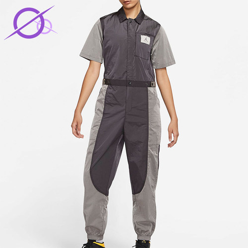 Nike/耐克正品JORDAN女士束脚拼接梭织工装翻领连体衣DD7064-082