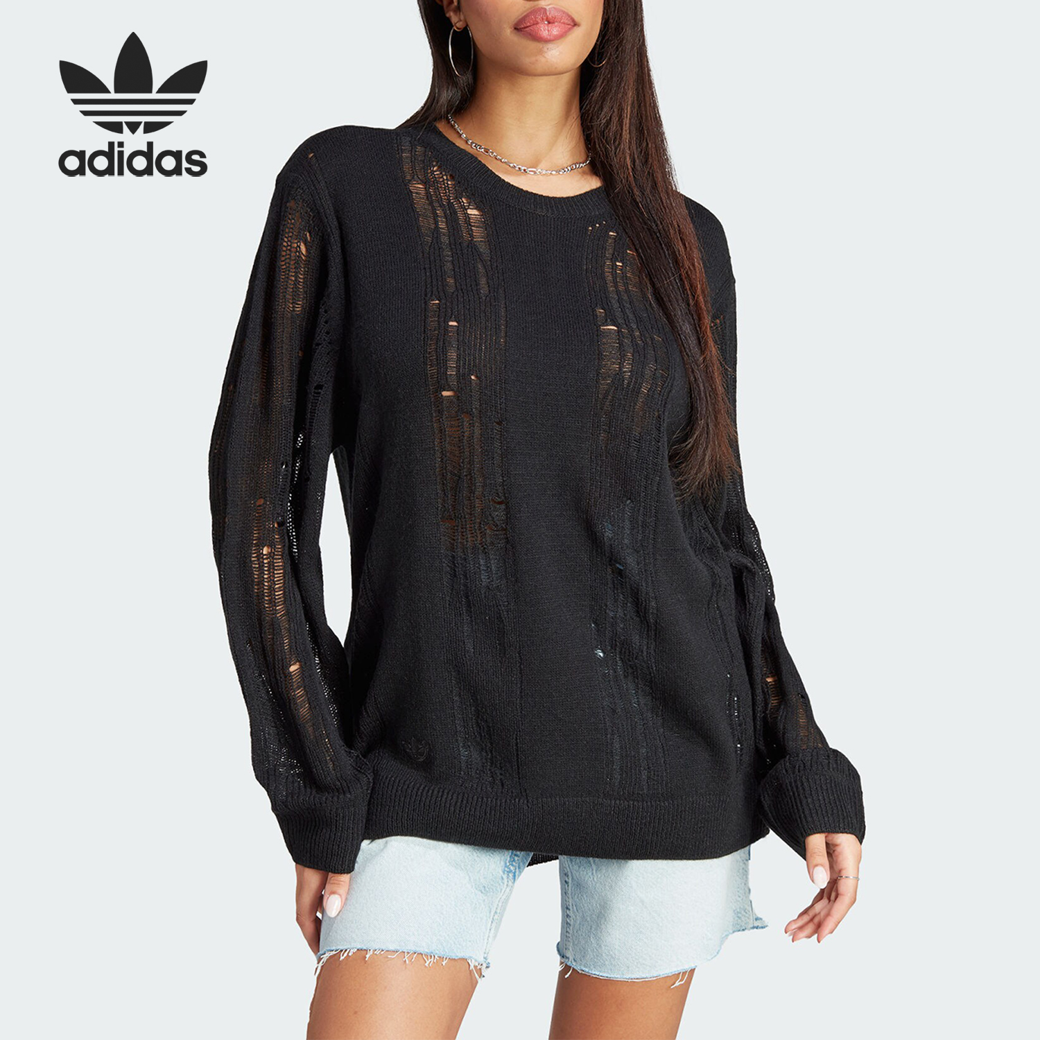 Adidas/阿迪达斯正品三叶草女子休闲宽松圆领针织衫IL8532