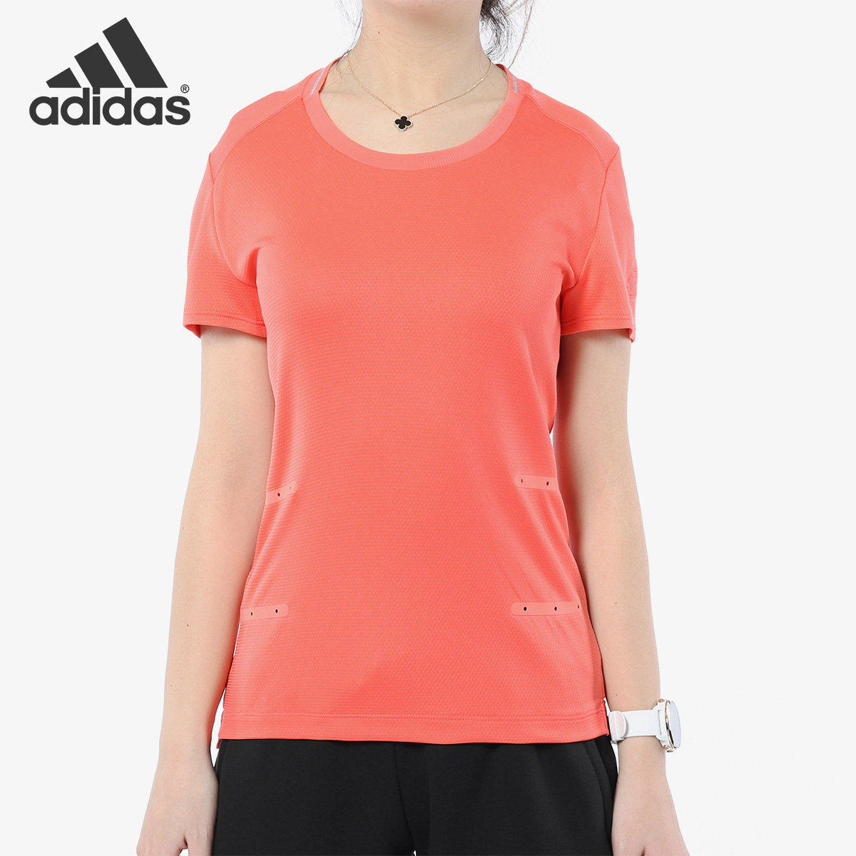 Adidas/阿迪达斯正品女子时尚反光运动跑步短袖T恤 BR9758