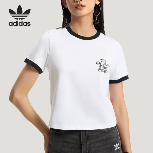 Adidas/阿迪达斯正品三叶草女士圆领简约字母印花短袖T恤KT3060