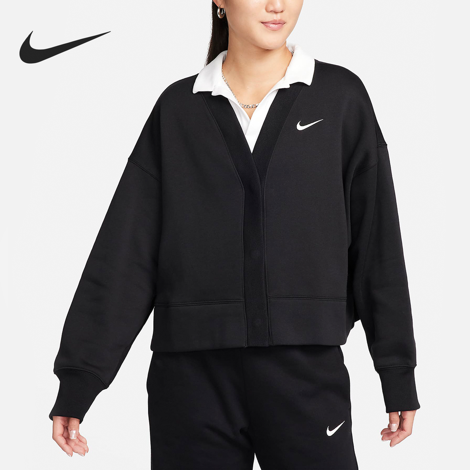 Nike/耐克正品2023冬季女士休闲运动经典户外针织开衫FB8773-010