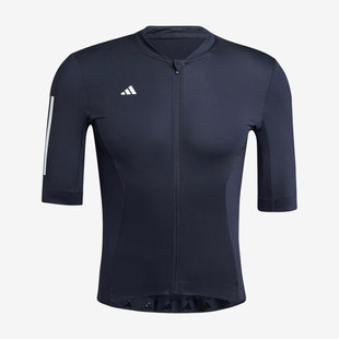 Adidas阿迪达斯男短袖透气条纹V领拉链骑行常规运动T恤IR7933