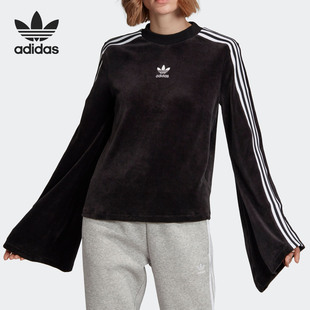 Adidas 三叶草女子短毛丝绒喇叭袖 卫衣 ED4752 阿迪达斯正品