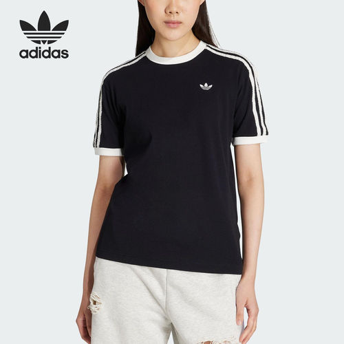 Adidas/阿迪达斯正品三叶草女士针织三条纹经典休闲短袖KC8819