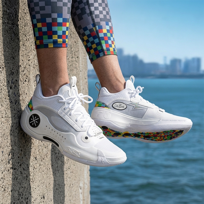 李宁正品韦德之道10 彩虹男子舒适透气支撑实战篮球鞋ABAS083-12