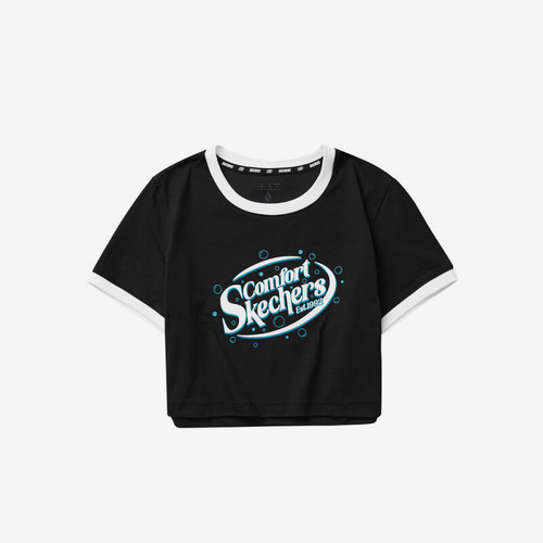 Skechers/斯凯奇正品2024新款女士针织圆领时尚短款短袖T恤