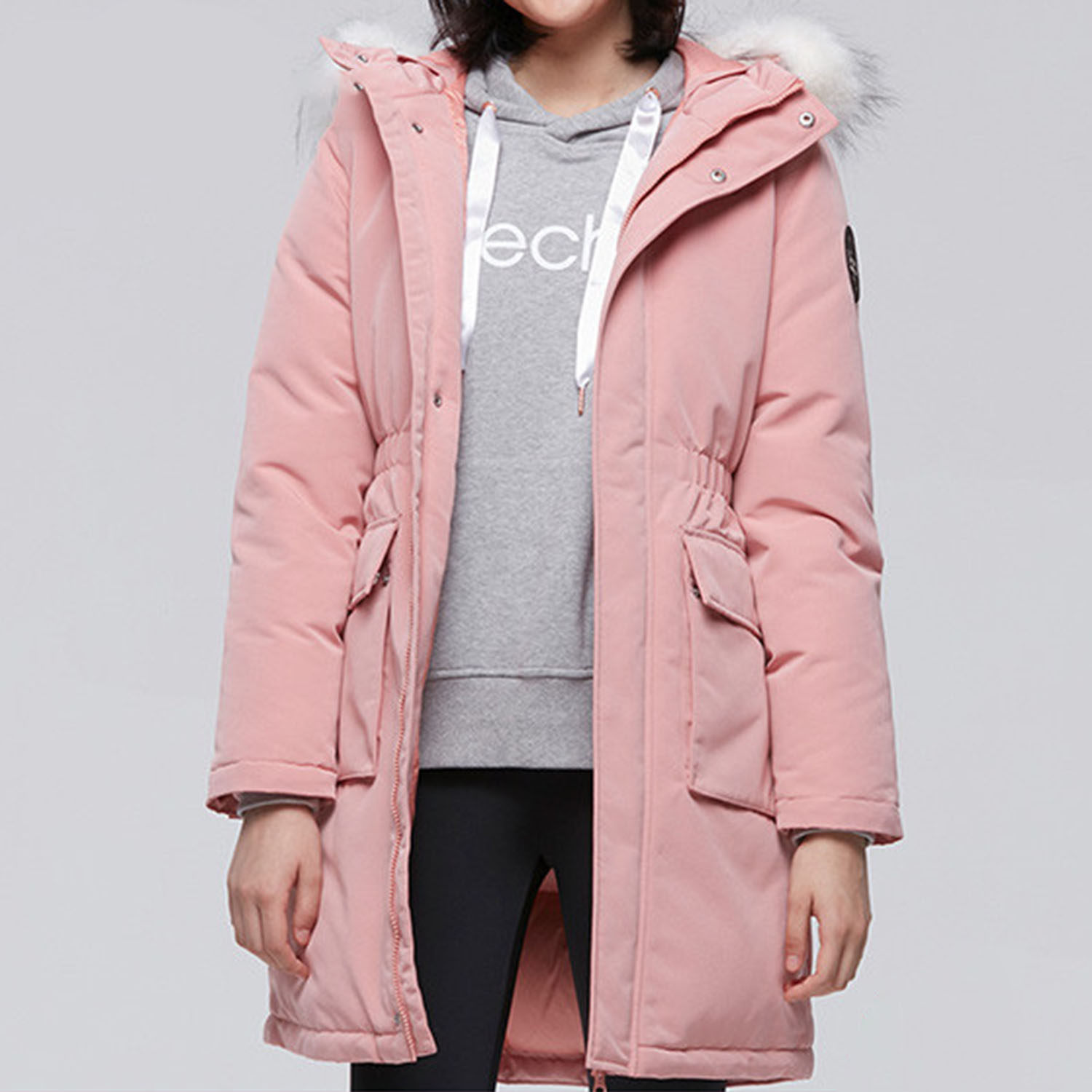 Skechers/斯凯奇正品女子收腰可拆卸毛领连帽运动保暖羽绒服