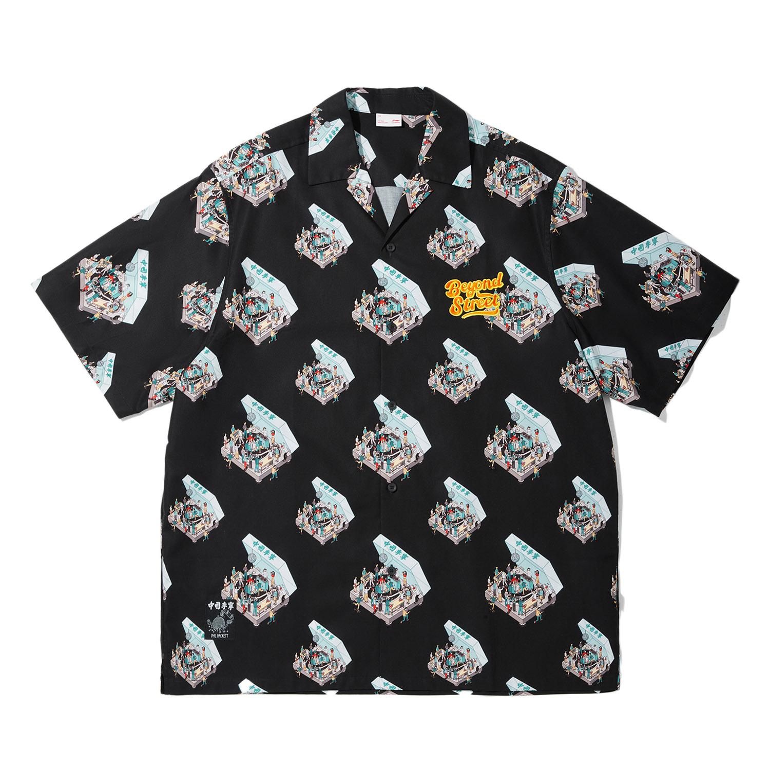 李宁正品x Phil Hackett艺术家限定系列男子宽松短袖衬衫ASHV033