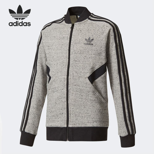 Adidas/阿迪达斯正品三叶草运动夹克新款经典男灰黑色夹克BQ3970