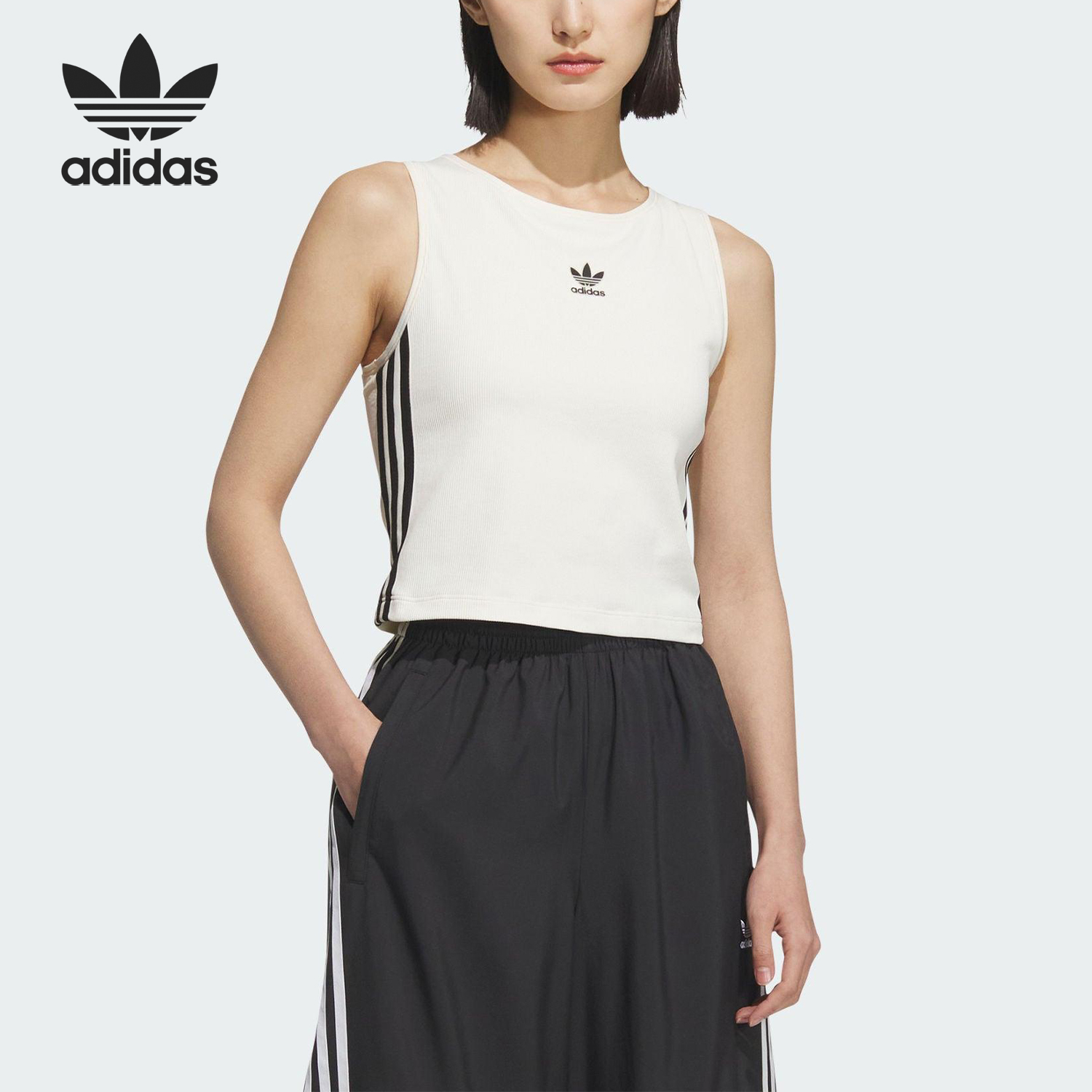Adidas/阿迪达斯正品三叶草女士针织修身户外运动背心KB6418