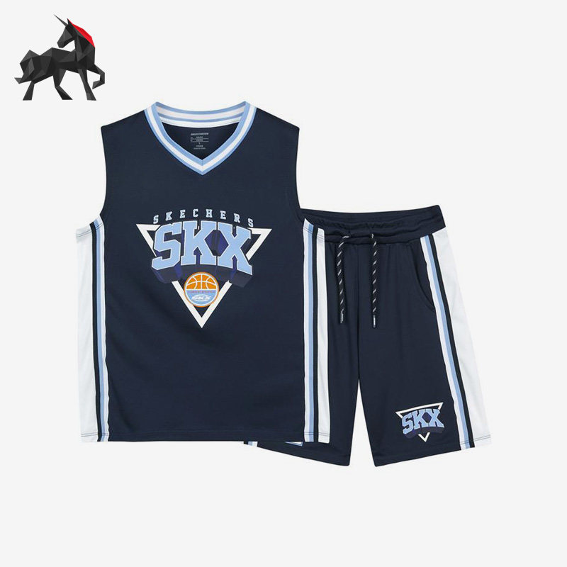 Skechers/斯凯奇正品篮球服大童背心短裤梭织运动套装P223B020