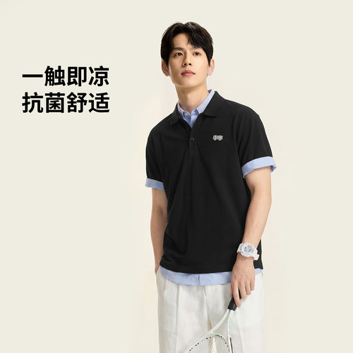 李宁正品男子简约日常冰感舒适抗菌短袖POLO衫APLW221-1