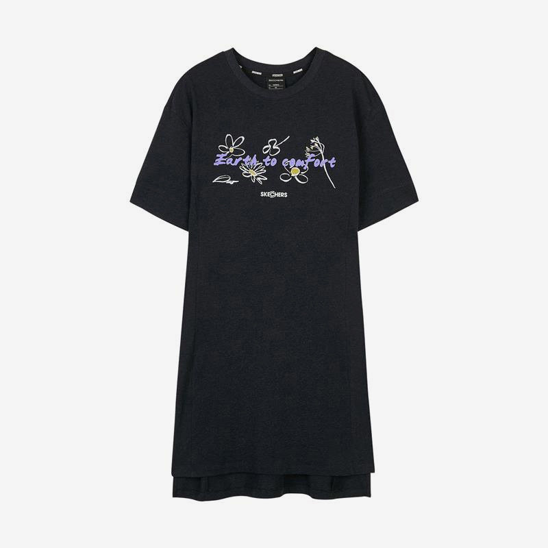 Skechers/斯凯奇正品当季新款女子圆领简约舒适休闲连衣裙