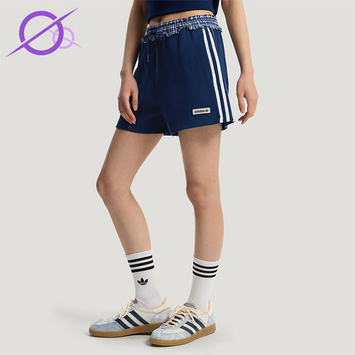 Adidas/阿迪达斯正品三叶草女士运动针织休闲格纹拼接短裤KU9394
