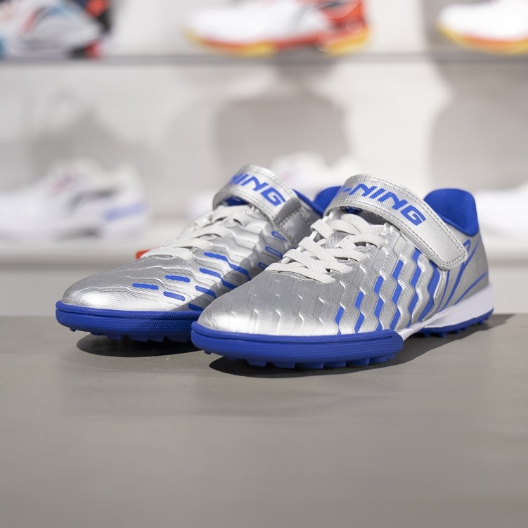 李宁正品2024新款男大童碎钉防滑魔术贴比赛训练足球鞋YKGU018-7
