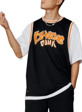 李宁正品运动时尚系列男女同款印花拼色圆领休闲短袖T恤AHST573-1