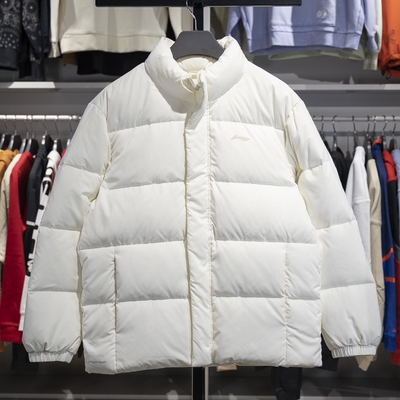李宁正品健身系列男子简约百搭立领防泼水保暖羽绒服AYMT105-1