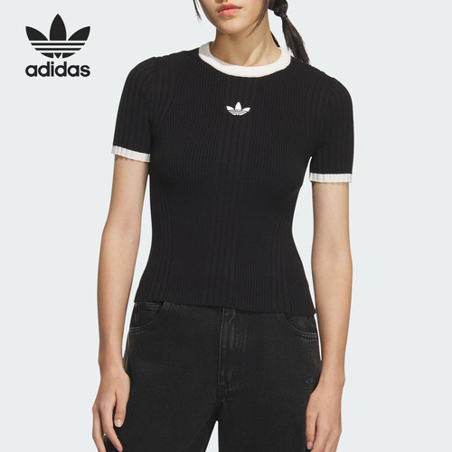 Adidas/阿迪达斯正品三叶草女士运动修身针织休闲短款短袖KS6110