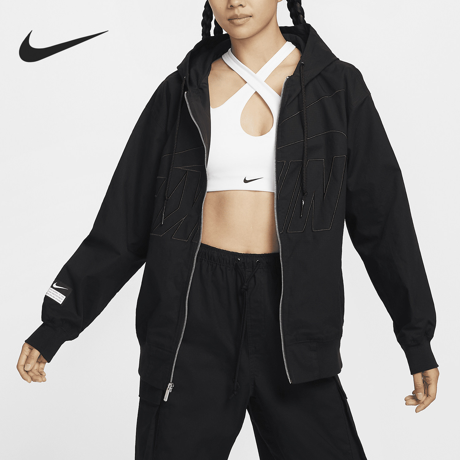 Nike/耐克正品Sportswear女士连帽宽松印花外套FV7775-010 - 实物图