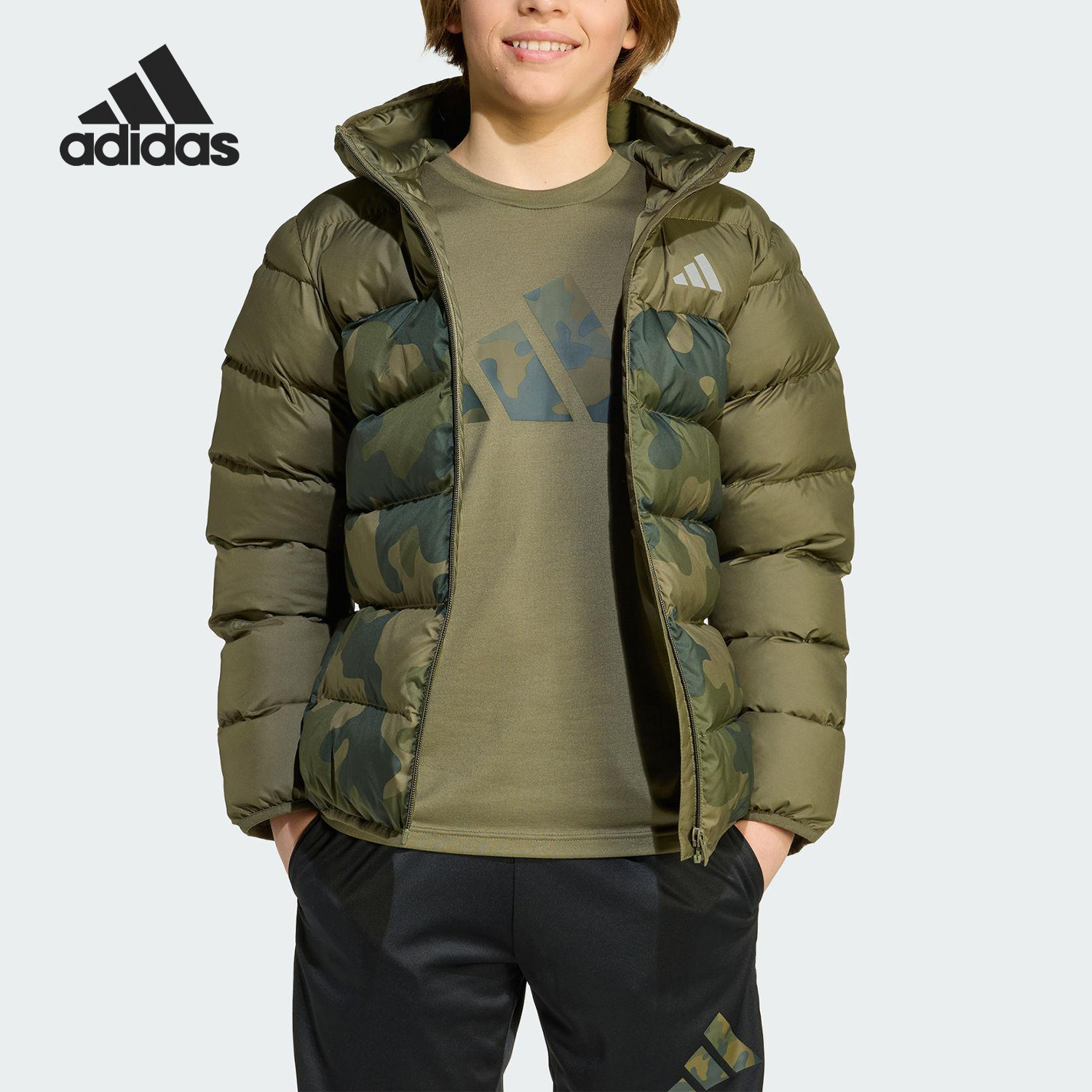Adidas/阿迪达斯正品2025大童印花反光运动保暖休闲棉服JL7398