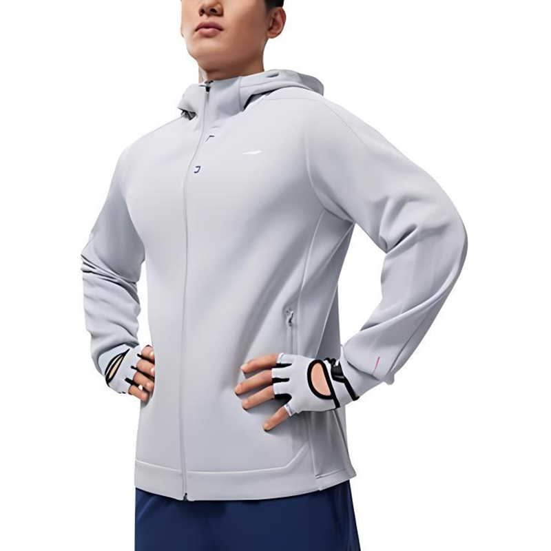 李宁正品健身系列男子运动休闲简约拉链连帽夹克外套AWDU067-5