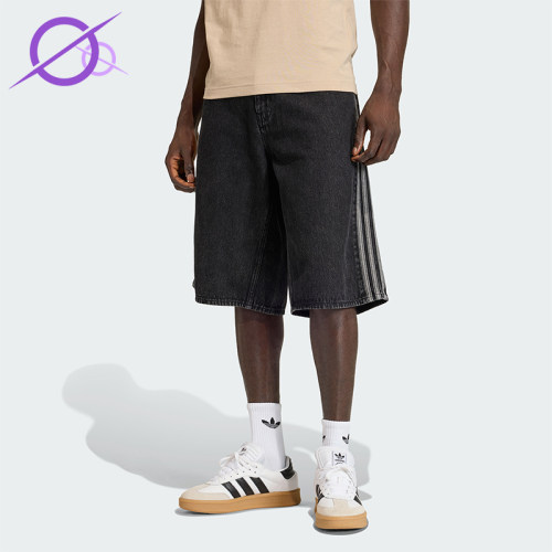 Adidas/阿迪达斯正品三叶草男士宽松舒适条纹牛仔短裤KD1498