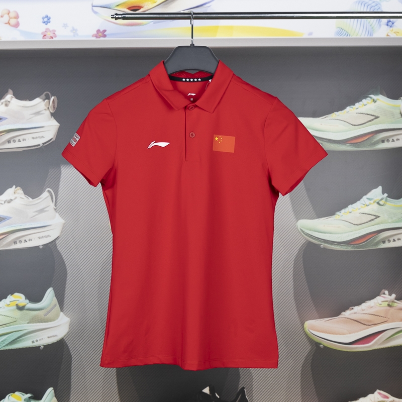 李宁正品2024新款女子商务国家队时尚翻领短袖POLO衫APLU076-2