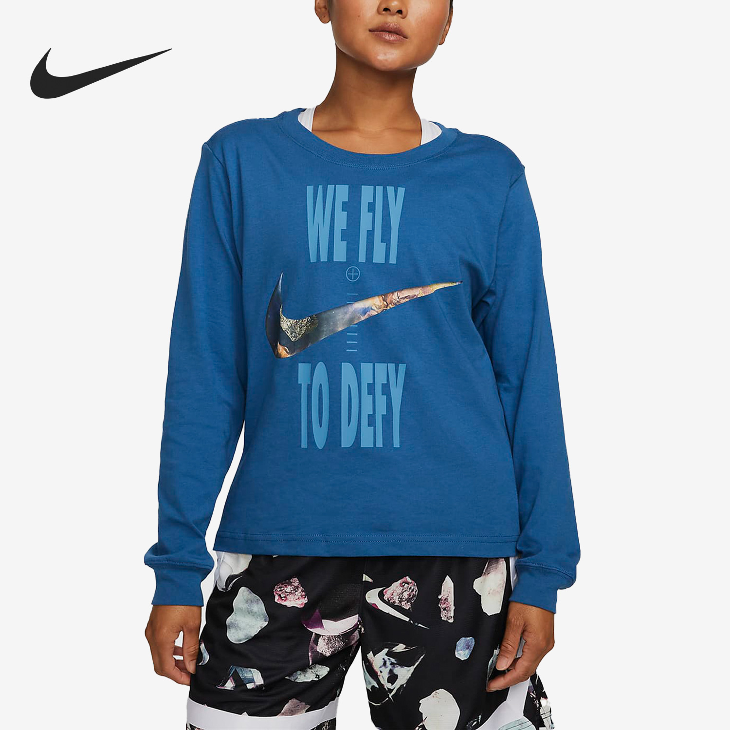 Nike/耐克正品当季新款女子休闲印花套头长袖T恤DX0727-407