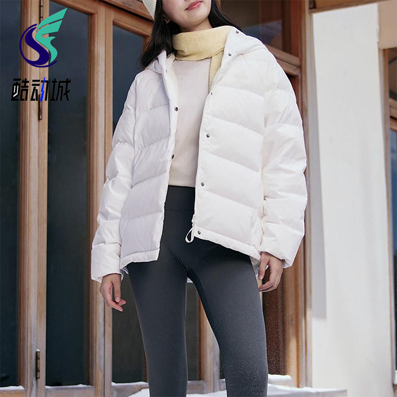 Adidas/阿迪达斯正品2025女士经典简约运动保暖连帽羽绒服KG3149
