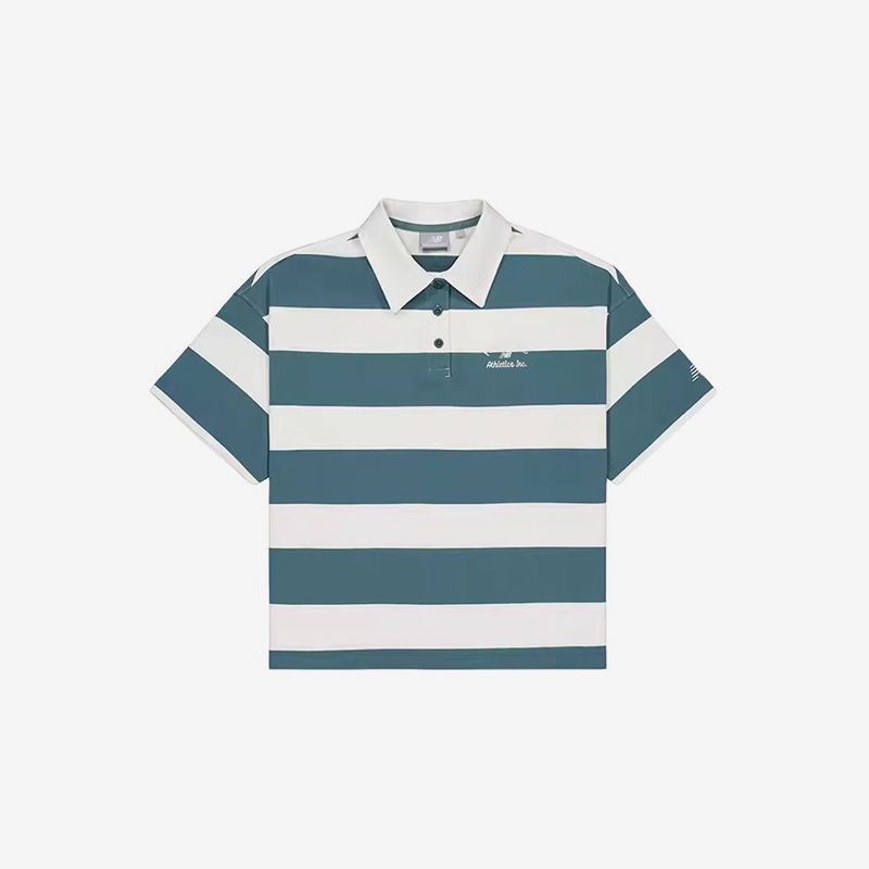 New Balance/NB正品运动女子条纹休闲翻领短袖POLO衫NFE22412-GRN