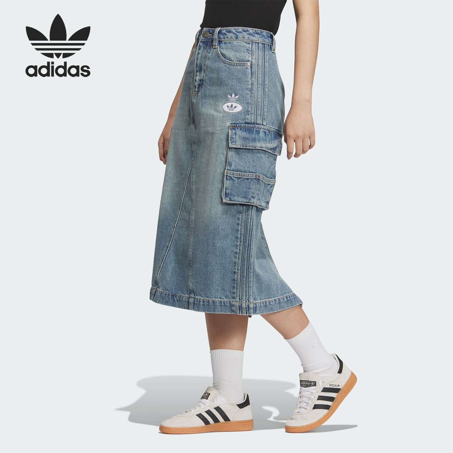 Adidas/阿迪达斯正品三叶草女士经典复古牛仔半身裙JM8036