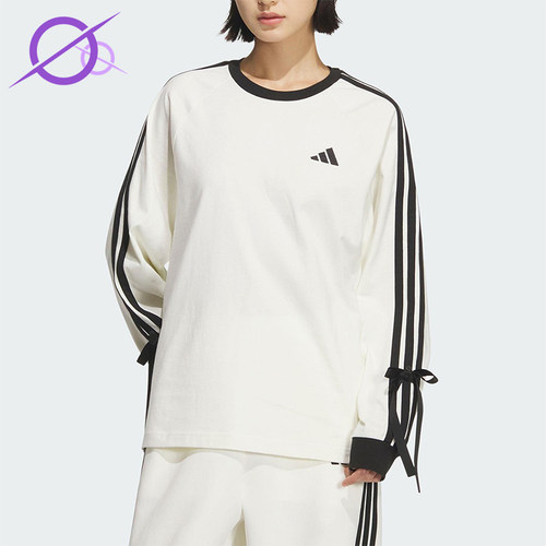 Adidas/阿迪达斯正品2025女士时尚宽松圆领亲肤针织长袖T恤KG3859