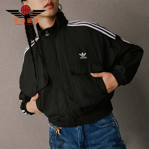 Adidas/阿迪达斯正品三叶草女士休闲短款条纹梭织运动外套KG8512