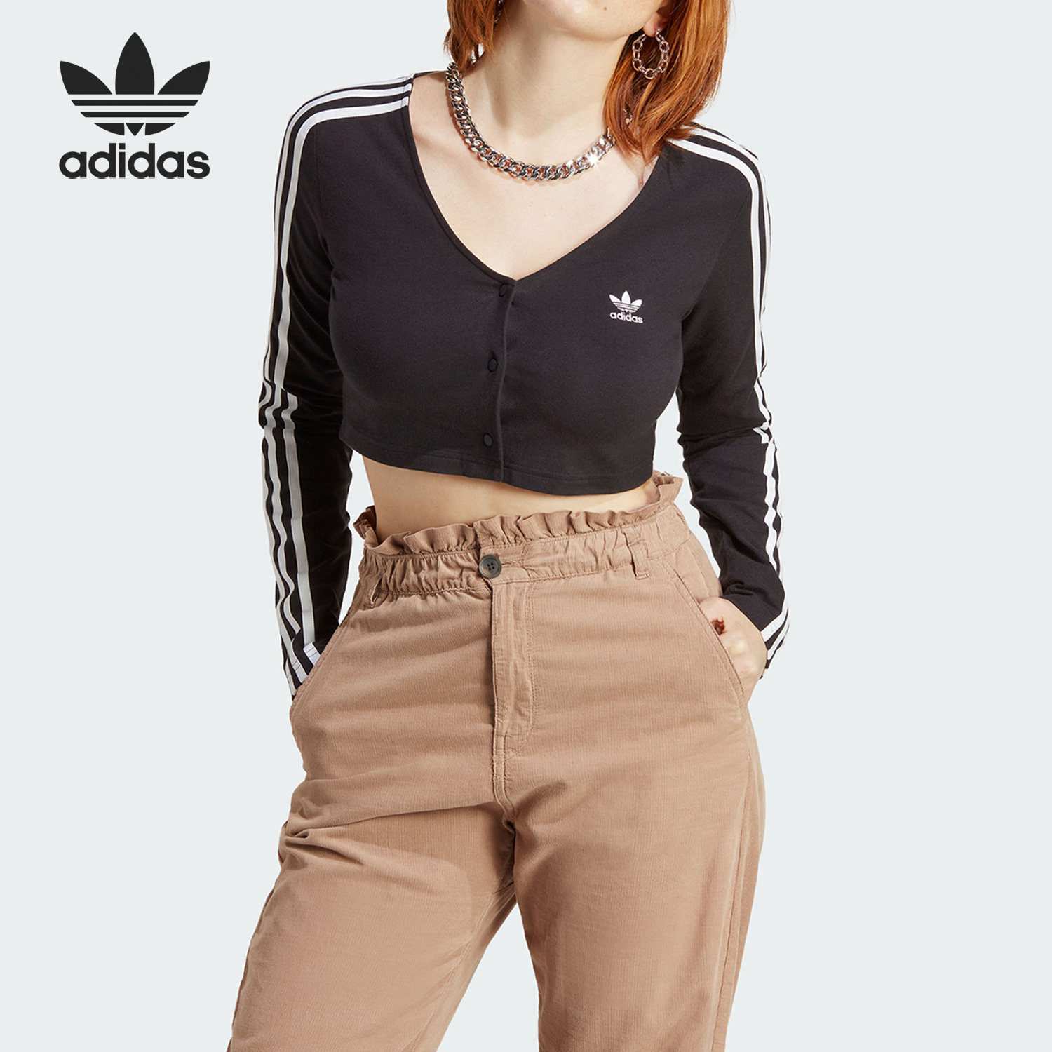 Adidas/阿迪达斯正品三叶草短款女士纽扣开襟长袖T恤IC5473,运动服/休闲服装,运动T恤,淘宝优惠券,粉丝福利购,淘宝优惠卷