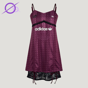 Adidas/阿迪达斯正品女士蕾丝下摆休闲气质经典吊带连衣裙KU4753