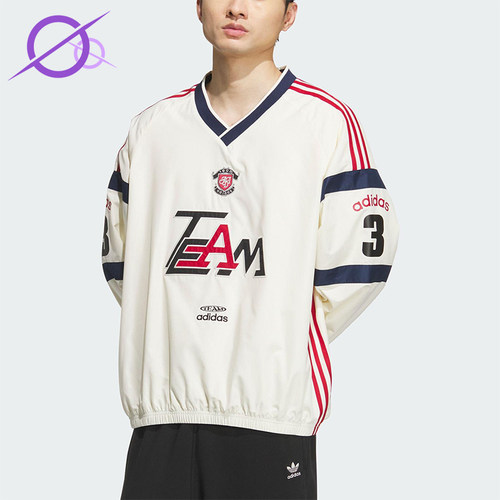 Adidas/阿迪达斯正品三叶草男士拼接宽松梭织V领长袖套头衫KC0112