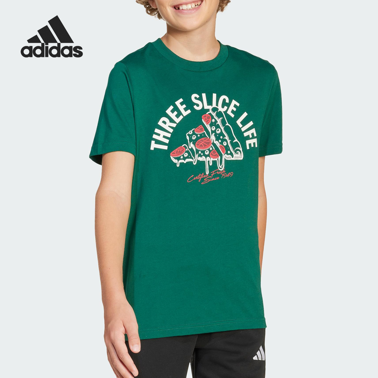 Adidas/阿迪达斯正品2025大童休闲针织圆领套头透气短袖JI6676