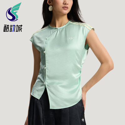 Adidas/阿迪达斯正品三叶草女士时尚新中式缎面经典休闲T恤KY5746