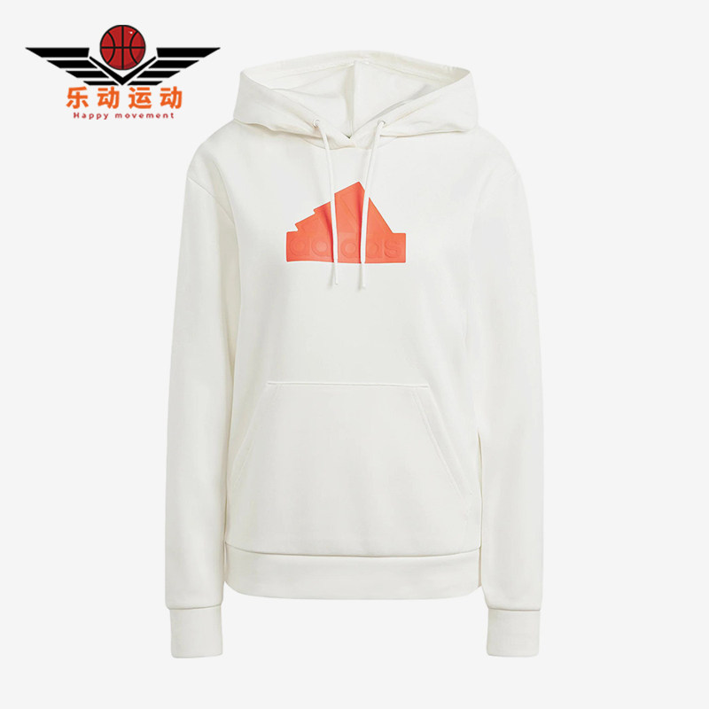 Adidas/阿迪达斯正品徽章长袖连帽女白色经典休闲舒适卫衣IS3639