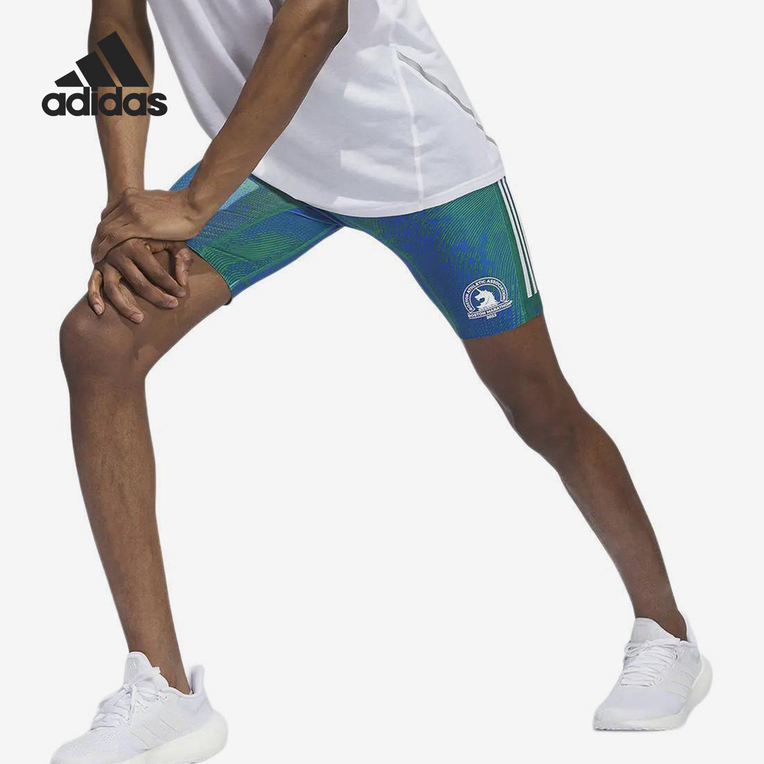 Adidas阿迪达斯正品男条纹修身中腰松紧运动中长裤/短裤IM3388