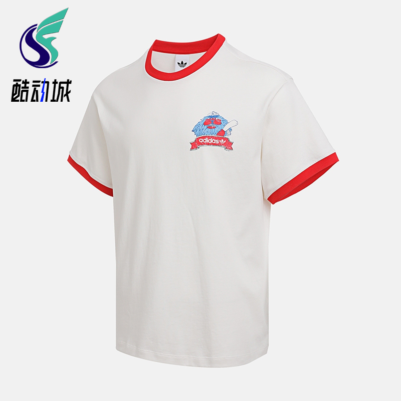 Adidas/阿迪达斯正品三叶草男士运动图案针织印花透气短袖KF9606