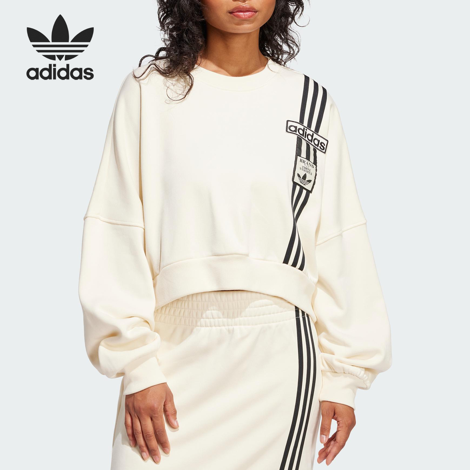Adidas/阿迪达斯正品新款女士宽松时尚印花卫衣套头衫JD0084