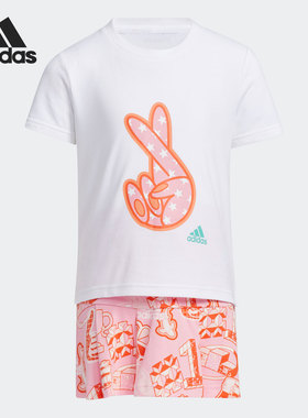 Adidas/阿迪达斯正品当季新款小童装训练运动短袖套装 GP0390