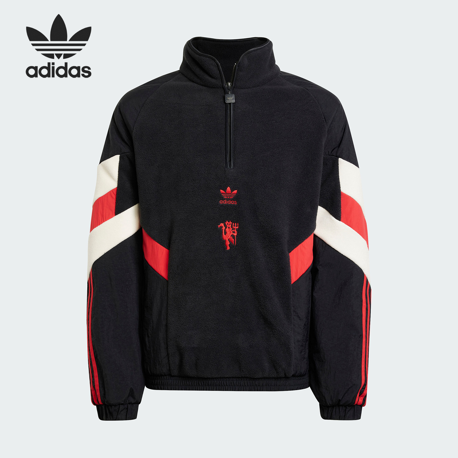 Adidas/阿迪达斯正品三叶草儿童户外拼接半开襟卫衣JC8837