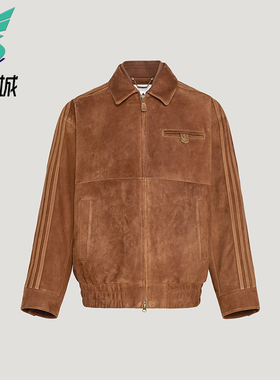 Adidas/阿迪达斯正品三叶草男士翻领复古宽松休闲皮革夹克KV5939