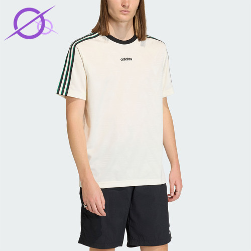 Adidas/阿迪达斯正品王鹤棣同款男士提花经典文化圆领短袖KE2139