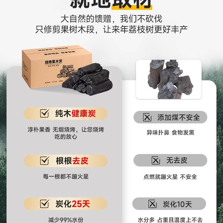 果木炭烧烤碳烤炉家用木炭无烟烧烤碳室内围炉煮茶荔枝原木炭